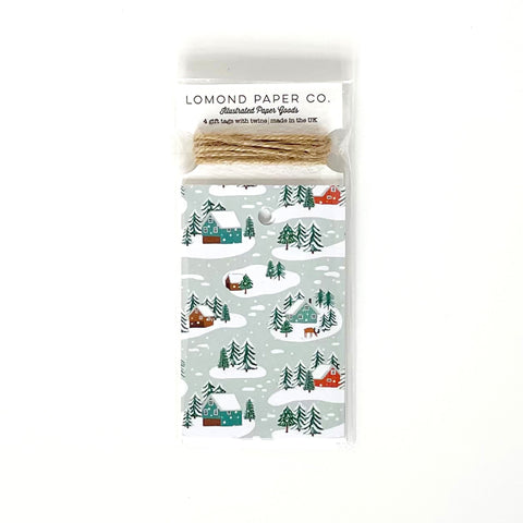 Little Log Cabins in the Snow Gift Tags x 4 - Lomond Paper Co - Made Scotland