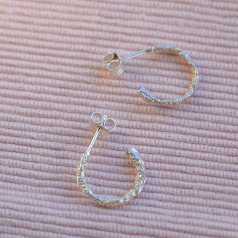 Luna Mini Textured Hoops - Sterling Silver - Darte Jewellery - Made Scotland