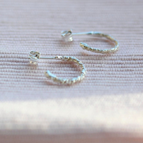 Luna Mini Textured Hoops - Sterling Silver - Darte Jewellery - Made Scotland