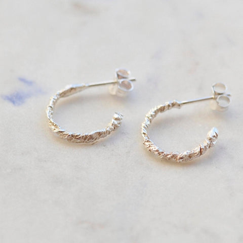 Luna Mini Textured Hoops - Sterling Silver - Darte Jewellery - Made Scotland
