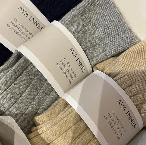Set Of 3 Men's Luxury Ribbed Cashmere Socks - Sea Blue - Ava Innes - Made Scotland