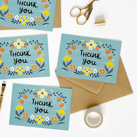 Set of 8 Thank You - Colourful Folk Design - Lomond Paper Co - Made Scotland