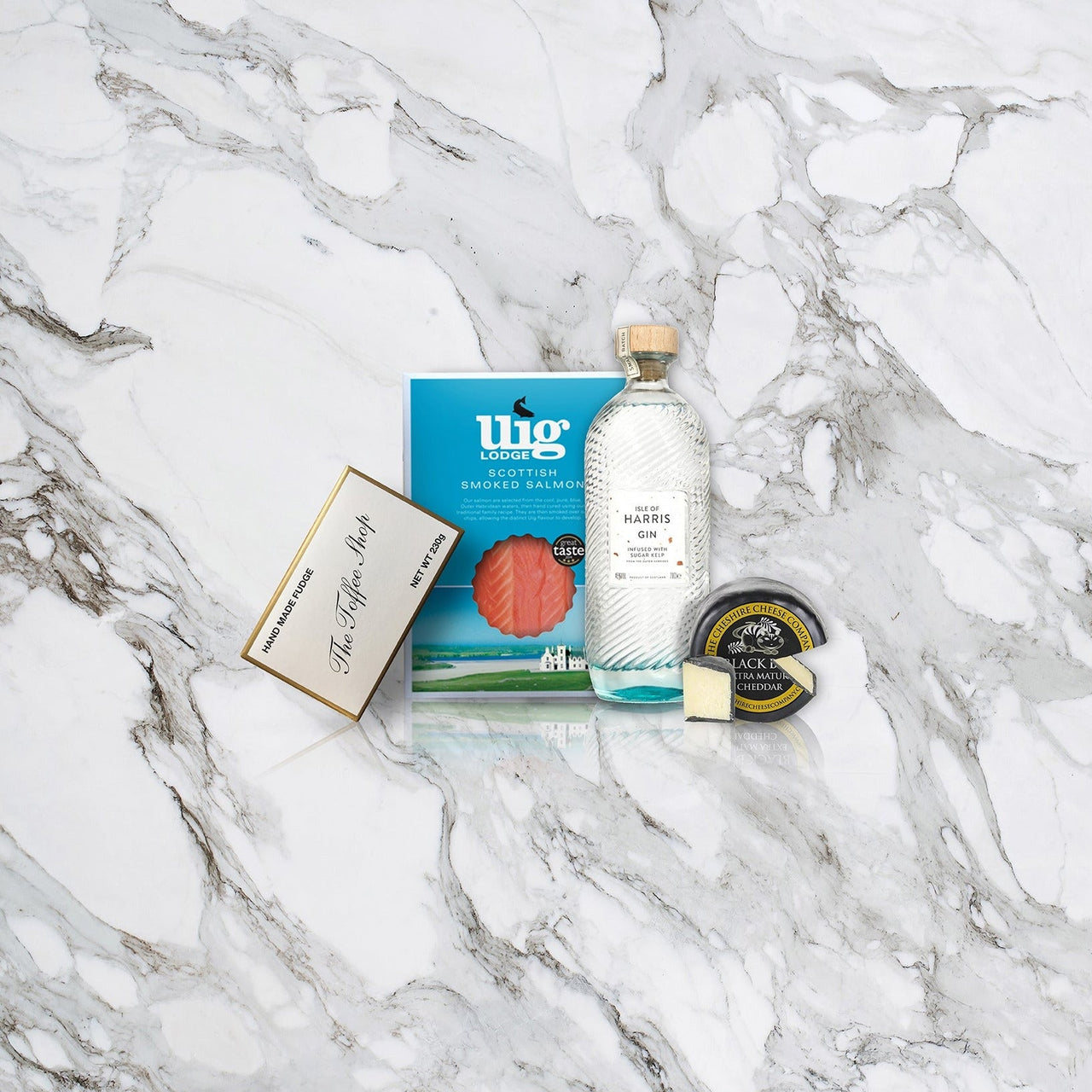 Uig Lodge Smoked Salmon, cheese and Harris Gin Hamper - Made Scotland