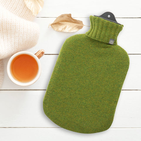 Lambswool Knit Large Block Colour Sustainable Hot Water Bottle Moss Green