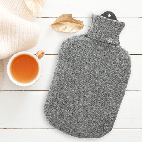 Lambswool Knit Large Block Colour Sustainable Hot Water Bottle Charcoal Grey