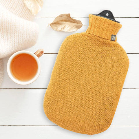 Lambswool Knit Large Block Colour Sustainable Hot Water Bottle Mustard Yellow