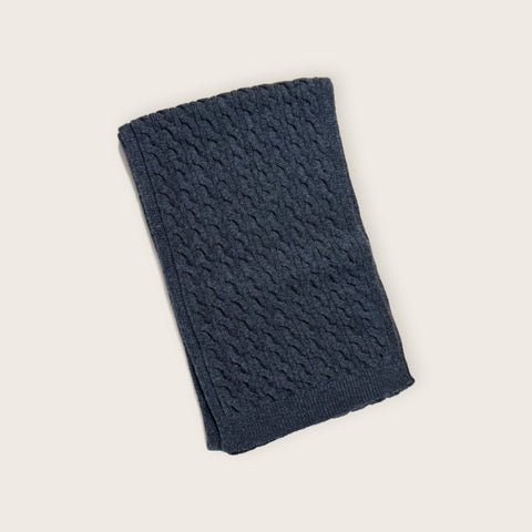 100% Cashmere Cable Scarf in Denim Blue, Made in Scotland - Unisex - Scottish Mill - Made Scotland