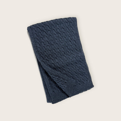 100% Cashmere Cable Scarf in Denim Blue, Made in Scotland - Unisex - Scottish Mill - Made Scotland
