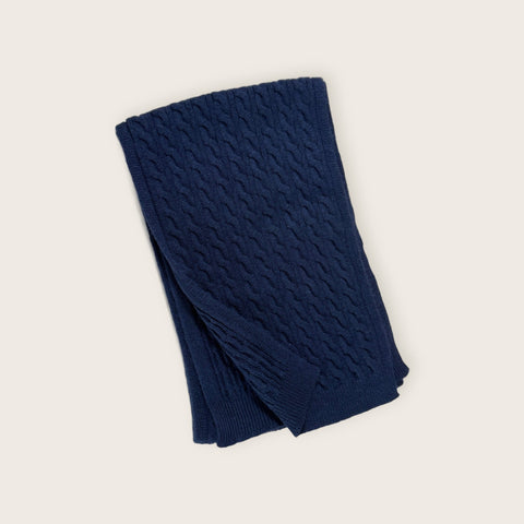 100% Cashmere Cable Scarf in Navy - Unisex - Scottish Mill - Made Scotland