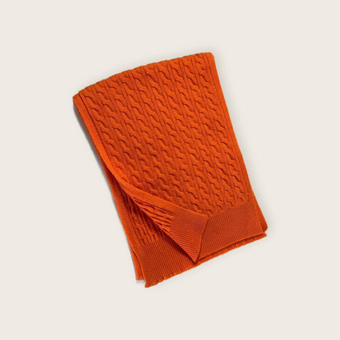 100% Cashmere Cable Scarf in Orange - Scottish Mill - Made Scotland