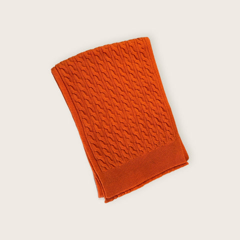 100% Cashmere Cable Scarf in Orange - Scottish Mill - Made Scotland