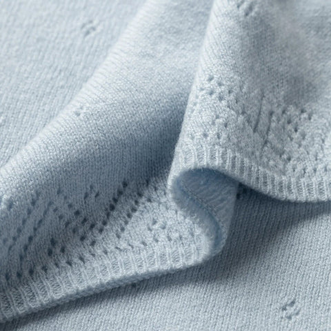 100% Cashmere Pointelle Baby Blanket - Blue - Scottish Mill - Made Scotland