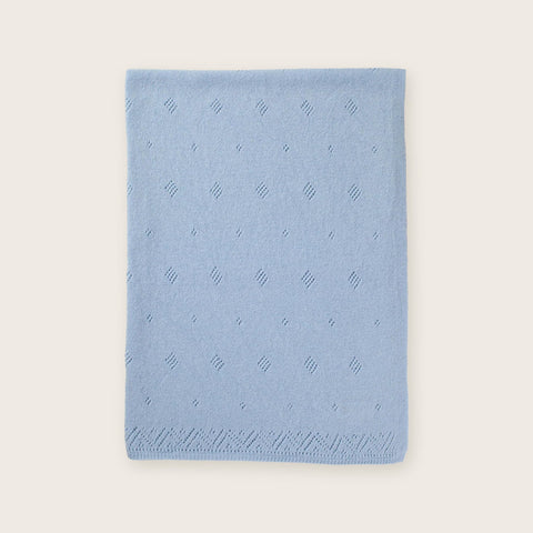 100% Cashmere Pointelle Baby Blanket - Blue - Scottish Mill - Made Scotland