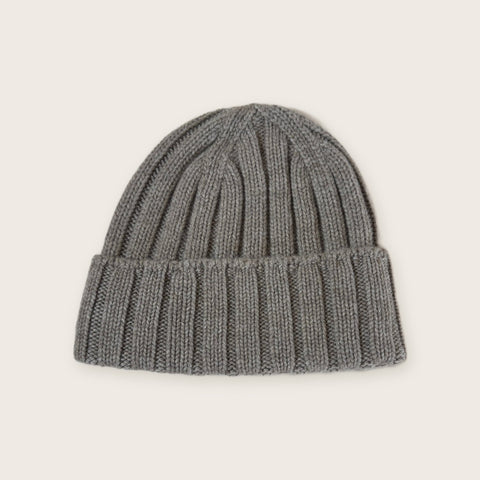 100% Cashmere Ribbed Beanie in Otter - Unisex - Scottish Mill - Made Scotland