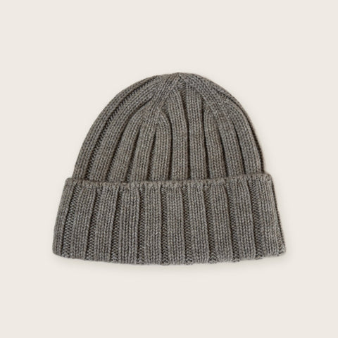 100% Cashmere Ribbed Beanie in Otter - Unisex - Scottish Mill - Made Scotland