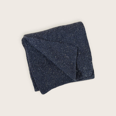 100% Cashmere Ribbed Scarf in Navy Fleck, Made in Scotland - Unisex - Scottish Mill - Made Scotland