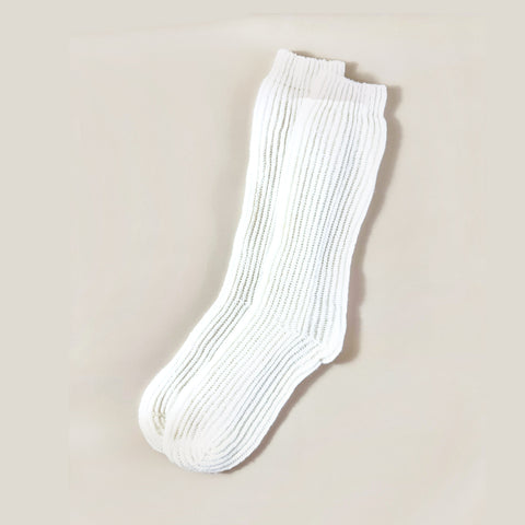 Ladies' cream cashmere lounge socks with a chunky rib, made in Scotland