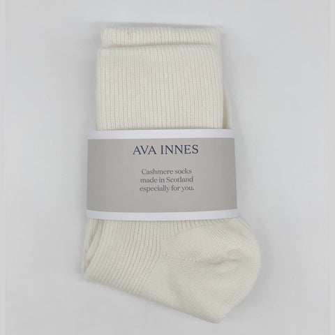 Cream Luxury Ribbed Cashmere Socks