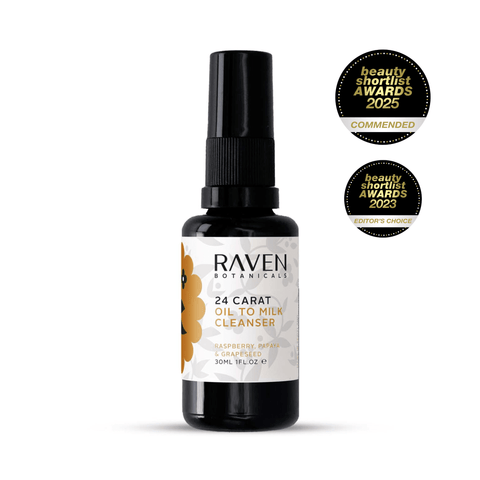 24 Carat Oil to Milk Cleanser - 100ml Glass Bottle / Pump Lid - Raven Botanicals - Made Scotland