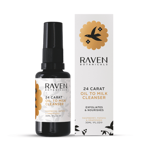 24 Carat Oil to Milk Cleanser - 100ml Glass Bottle / Pump Lid - Raven Botanicals - Made Scotland