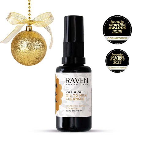 24 Carat Oil to Milk Cleanser - 100ml Glass Bottle / Pump Lid - Raven Botanicals - Made Scotland