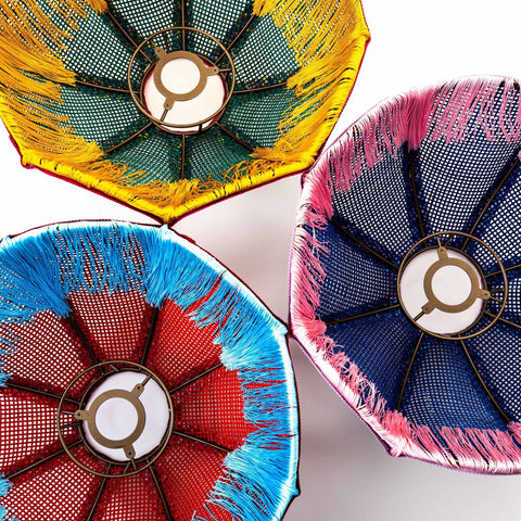 Coloured Rattan Scalloped Tiffany - Blue & Red