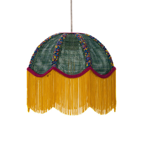 Coloured Rattan Scalloped Tiffany - Yellow & Green