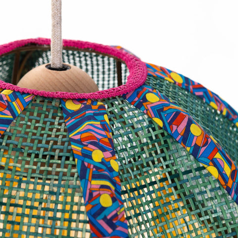 Coloured Rattan Scalloped Tiffany - Yellow & Green