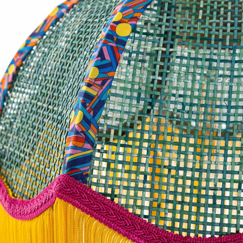 Coloured Rattan Scalloped Tiffany - Yellow & Green