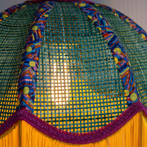 Coloured Rattan Scalloped Tiffany - Yellow & Green