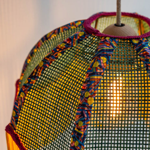 Coloured Rattan Scalloped Tiffany - Yellow & Green