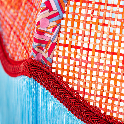 Coloured Rattan Scalloped Tiffany - Blue & Red