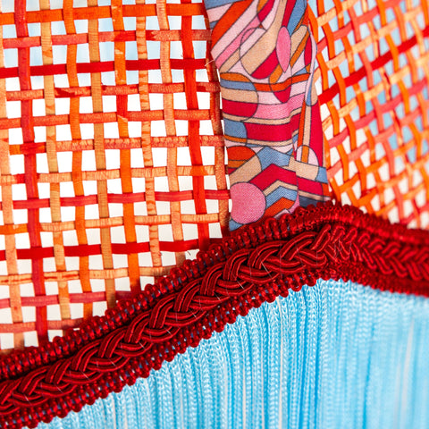 Coloured Rattan Scalloped Tiffany - Blue & Red