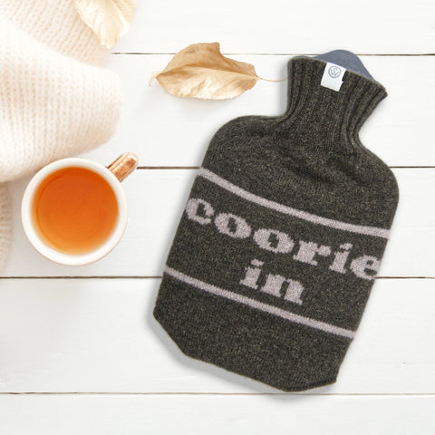Lambswool Knit Coorie In Mini Sustainable Hot Water Bottle Charcoal/Grey