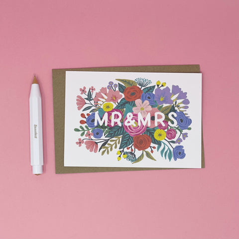 Mr & Mrs Floral Wedding Card
