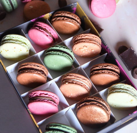 Large Chocolate Lovers macaron gift box with 24 assorted flavours, luxury handmade macarons delivered across the UK