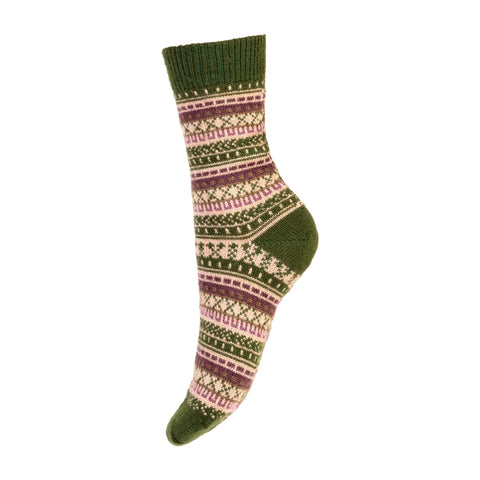 Ladies Fair Isle Socks in Ivy Green