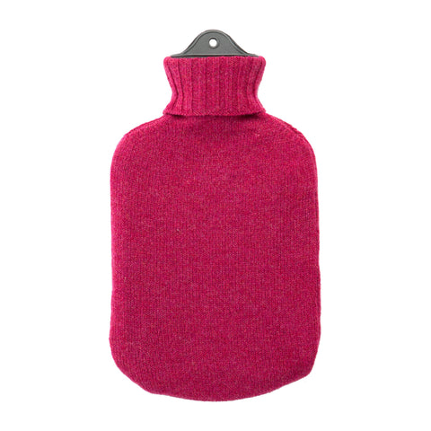 Lambswool Knit Large Block Colour Sustainable Hot Water Bottle Raspberry Pink