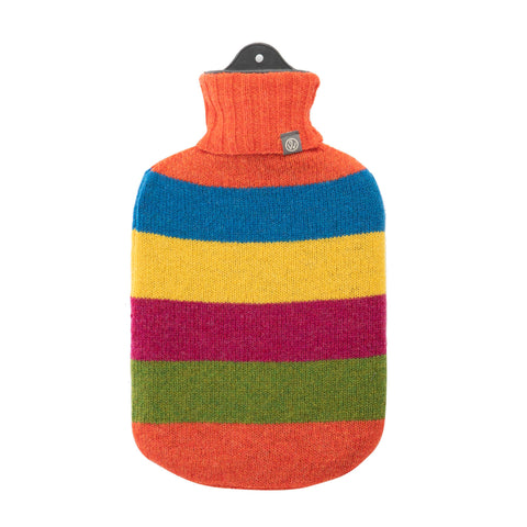 Lambswool Knit Large Bright Rainbow Stripe Sustainable Hot Water Bottle