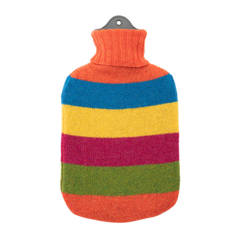 Lambswool Knit Large Bright Rainbow Stripe Sustainable Hot Water Bottle