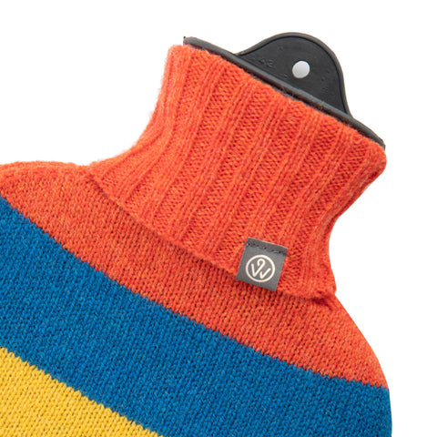Lambswool Knit Large Bright Rainbow Stripe Sustainable Hot Water Bottle