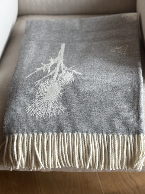 Soft Merino Wool Blanket with Thistle