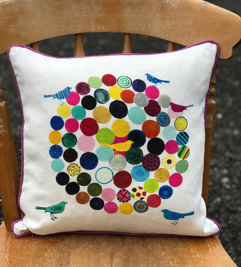 SQUARE CUSHION - Circles and Birds