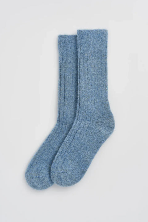 Ultra Soft Alpaca Bed Socks - Ribbed - Blue