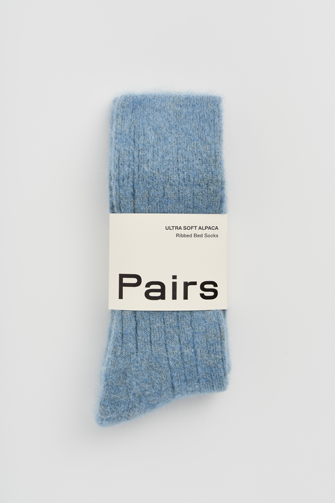 Ultra Soft Alpaca Bed Socks - Ribbed - Blue
