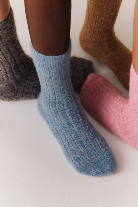Ultra Soft Alpaca Bed Socks - Ribbed - Blue