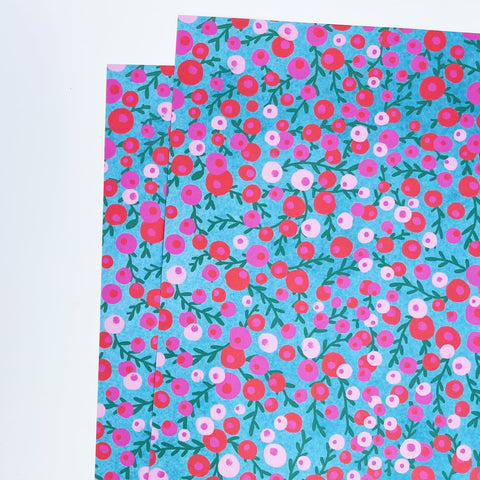 Christmas Red & Pink Berries Recyclable Wrapping Paper Set - AQUA Eco Friendly Gift Wrap and Tags
