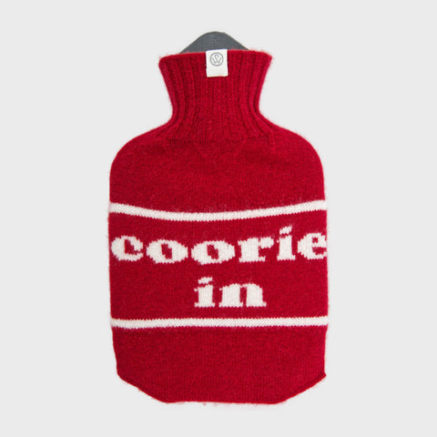 Lambswool Knit Coorie In Mini Sustainable Hot Water Bottle Red/Cream