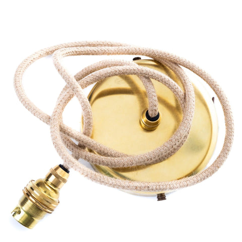 Amanda Wells Pendant Light Fitting with Hessian Cord – Gold, Light Antique or Wood - Gold - Amanda Wells - Made Scotland
