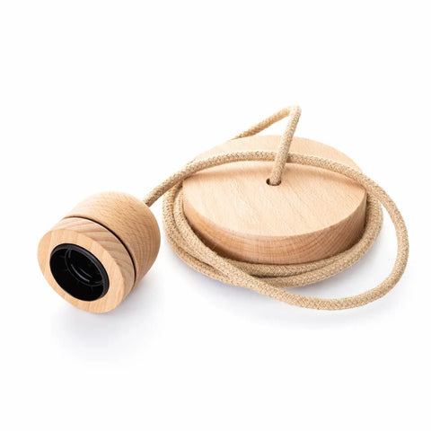 Amanda Wells Pendant Light Fitting with Hessian Cord – Gold, Light Antique or Wood - Wood - Amanda Wells - Made Scotland